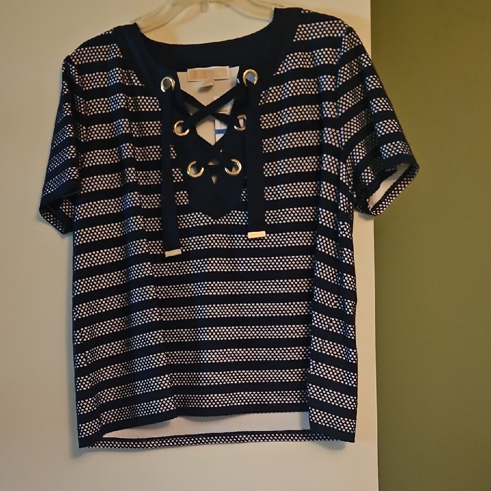 Michael Kors Black Tie Front Blouse with Sailor Collar